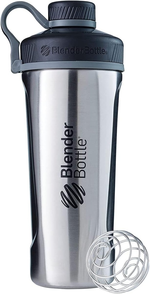 BlenderBottle Radian Shaker Cup Izolat din oțel inoxidabil sticla de apă cu whisk sârmă, 26-Ounce, Natural / Negru