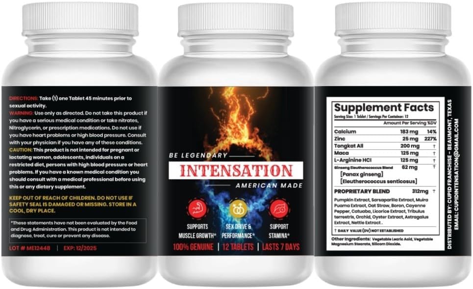 INTENSARE - Suplimentul masculin - Toate suport de rezistență naturală - Ultima mai mult timp - Crește dimensiunea, puterea și rezistența - Îmbunătățește nivelul de energie - Optimizează vitalitatea - 12 comprimate