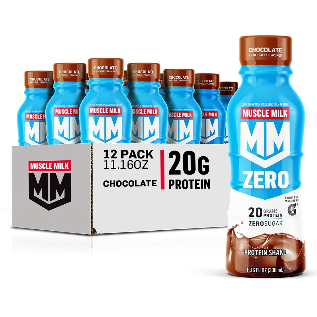 Muşchi Lapte Zero Proteine Shake, Ciocolată,20g Proteină, Zero Zahăr, 100 Calorii, Calciu, Vitamine A, C & D, 4g Fibră, Energizant Snack, Antrenament de recuperare, Ambalaj mai Vary,11.16 Fl Oz (Pachet de 12)