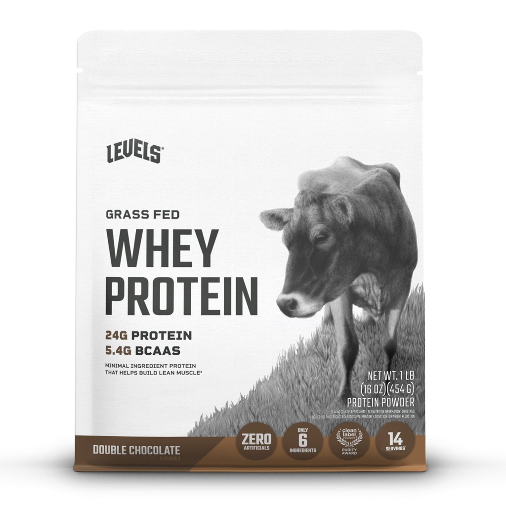 Nivele Grass Pudră de proteine Fed Whey, Nu Artificiale, 24G de proteine, Ciocolată dublă, 1LB