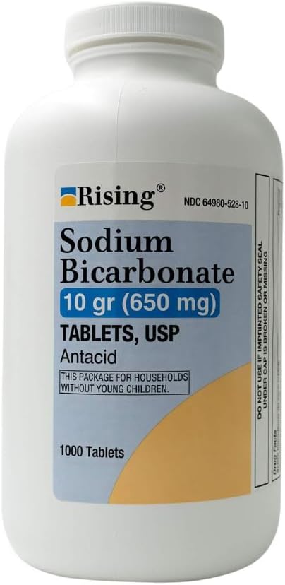 Rising Pharma - Bicarbonat de sodiu 650 mg - Antiacide utilizate pentru acid indigestie, arsuri la stomac, enzaţie de stomac - 1000 Comprimate
