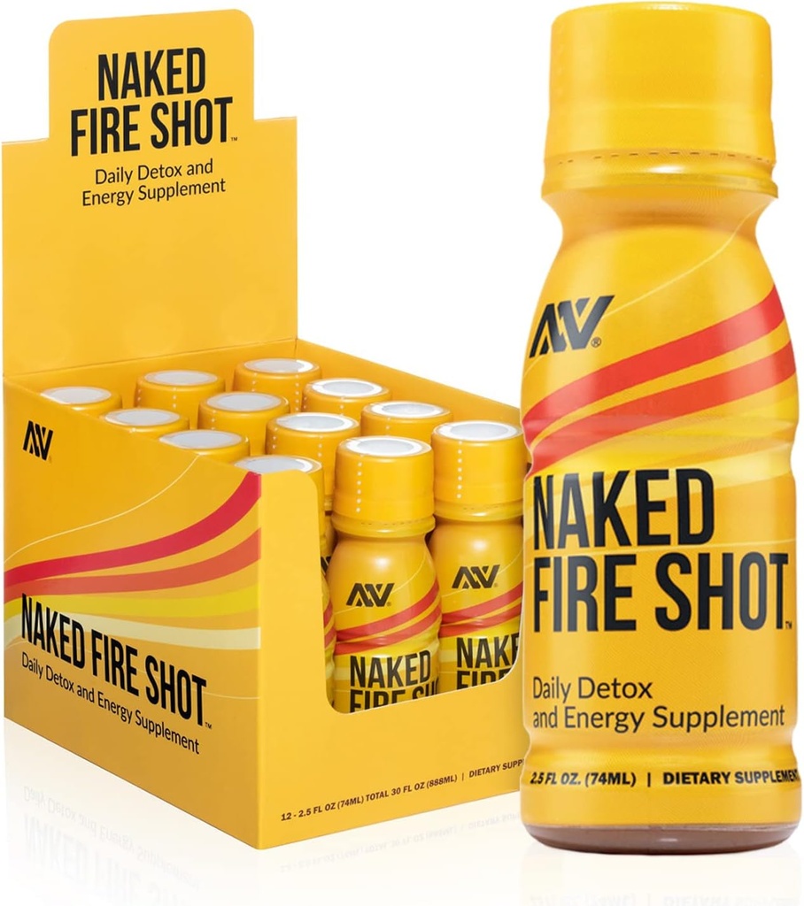 NAKED nutriție foc gol - Shot-uri de energie naturală, Root ghimbir, Oțet de cidru de mere crud, Ginseng organic & Ashwagandha, Detox, Shots de energie Wellness - 2.5Oz, 12 Pack