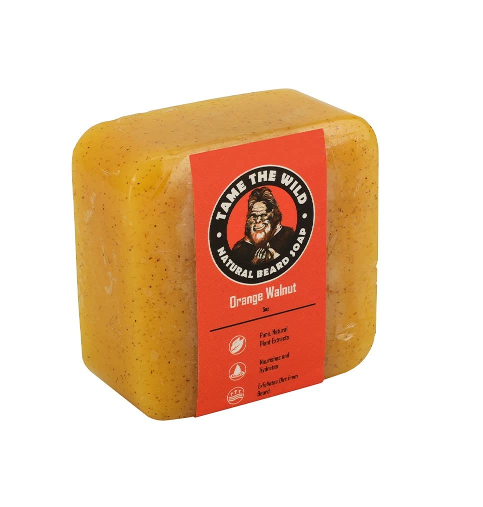 TAME WILD Orange Walnut Beard Sapun Bar - 5 oz Exfoliere Barbă Spălare și Face Scrub - Unt de Shea și ulei de cocos Cleanser - Hidratare săpun - Cadouri de Ziua Tatălui