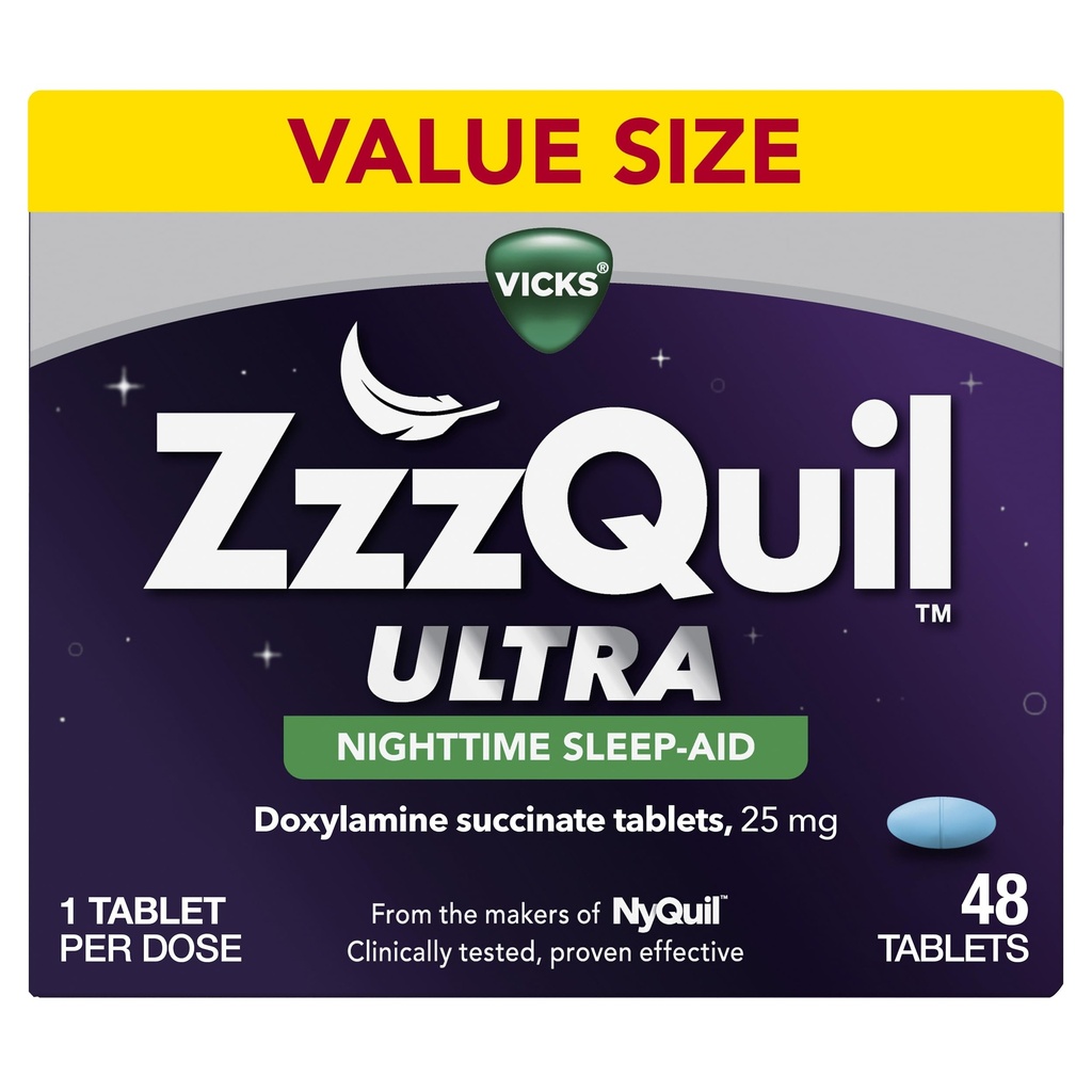 ZzzQuil ULTRA, Sleep Aid, Doxilamine Succinate 25mg, Sleep Aids for Adulți, Nighttime Sleep Aid, 48 comprimate