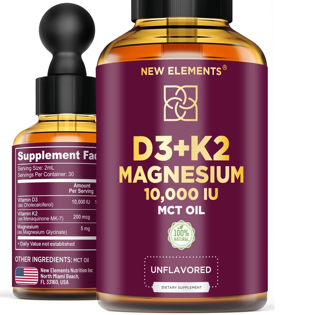 Vitamina D3 lichid cu K2 & Magneziu Glycinat 