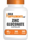 BulkSupplements.com Capsule de zinc Gluconate - Suplimente de zinc, pentru suport imunitar - Gluten gratuit, 1 capsulă per Serving, 365 Conte (Pachet de 1)