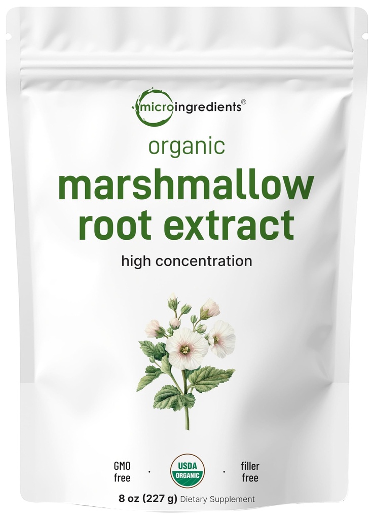 Micro Ingrediente Organic Marshmallow Root Powder, 8 Ounce, Filler Free and traditionally used, Supports Digestive Gastrointestinal Health, Non-Iradiated and No OMGs, Vegan Friendly