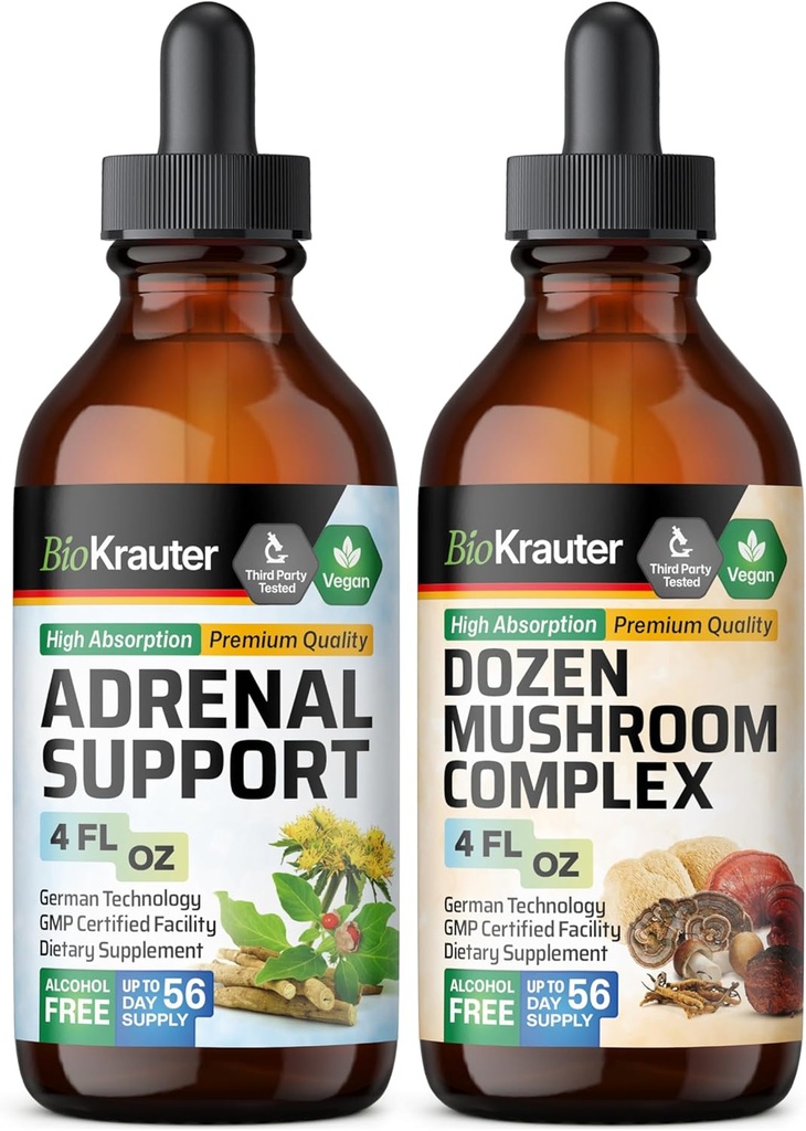 BIO KRAUTER Suport adrenal Tinctură 4 Fl. Oz. & Dozen Mushroom Tincture 4 Fl. Oz.