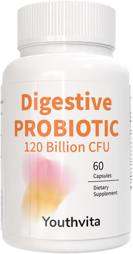 Probiotice cu prebiotice, 120 miliarde CFU, pentru sanatate si suport digestiv, Probiotice pentru femei si barbati, 60 capsule