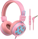 Căști noi pentru copii de albine Wired for School with Microphone KH20 HD Stereo Safe Volume Limited 85dB/94dB Foldable Lightweight for Girl/Mac/Android/Kindle/Table/Pad (Pink)