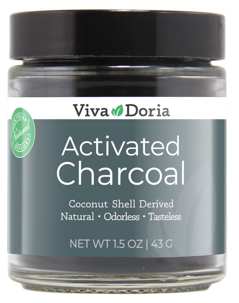 Viva Doria Virgin Actived Charcoal Powder, Coconut Shell Derived, Food Grade, 1,5 Oz Glass Jar