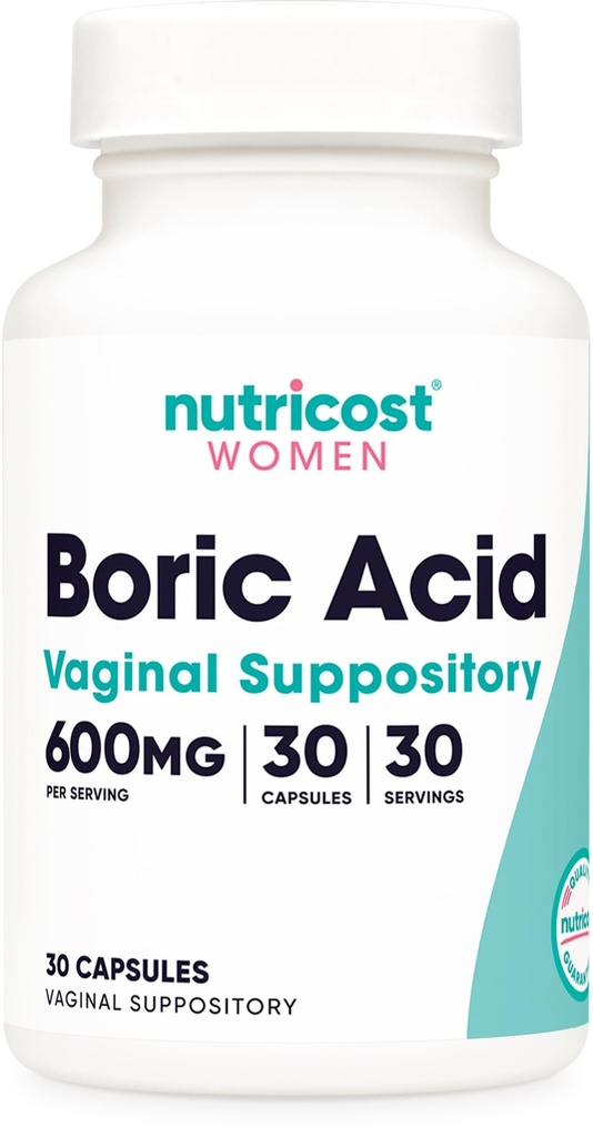 Nutricost Acid Boric 600mg, 30 capsule - Supozitor vaginal - non-GMO - pentru femei