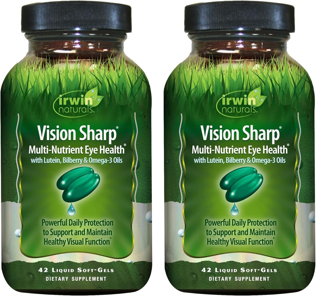 Irwin Naturals Vision Sharp Multi-Nutrient Eye Health - 42 lichid Soft-Gels, pachet de 2 - cu lutein, bilberry & Omega-3s - 42 Total Servings