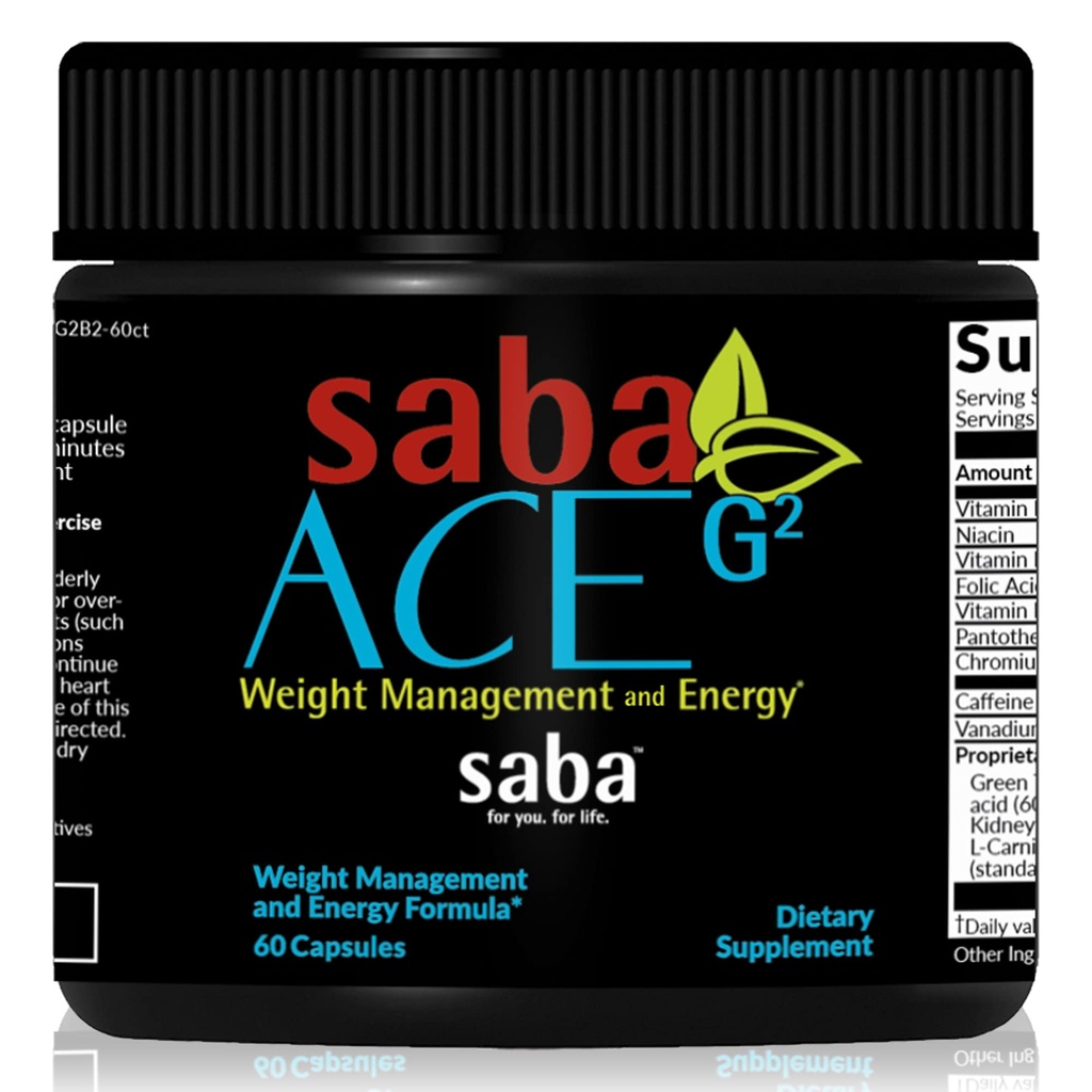 Saba ACE G2 - termogenic Fat Burner. Supliment pierdere în greutate, Apetit Suppressant, Booster & Energie - extract de ceai verde, Capsimax, Garcania, Carnosyn & More - 60 Capsule