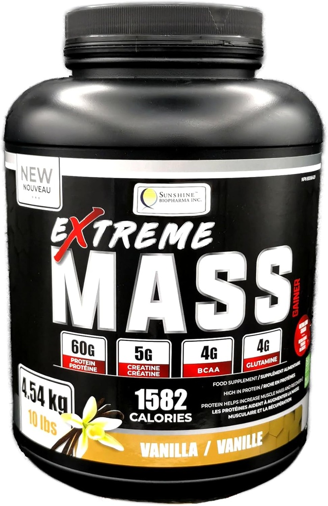 Extreme greutate Gainer Constructor musculare, 10 lb (4.54 kg) cu mai puțin zahăr pentru antrenament intens Fabricat din calorie mare zer fortificat Proteina (Vanilla)