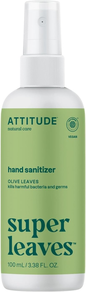 ATITUDE Spray de salubritate manuala, EWG verificat, ucide germeni si bacterii, Vegan & Plant-Based, Seif pentru adulti si copii, frunze de masline Parfum, 3.38 Fl Oz (Spray Bottle)
