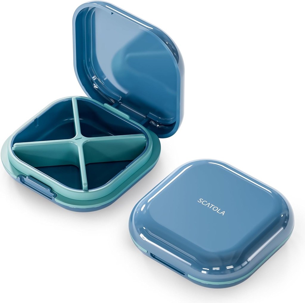 Caz de pastila mici, Travel Pill Box, Portable Pill Organizator, Pilula Container pentru buzunar 4 Compartimente, Daily Compact Travel Medicine Holder for Vitamins Medicine (Blue)