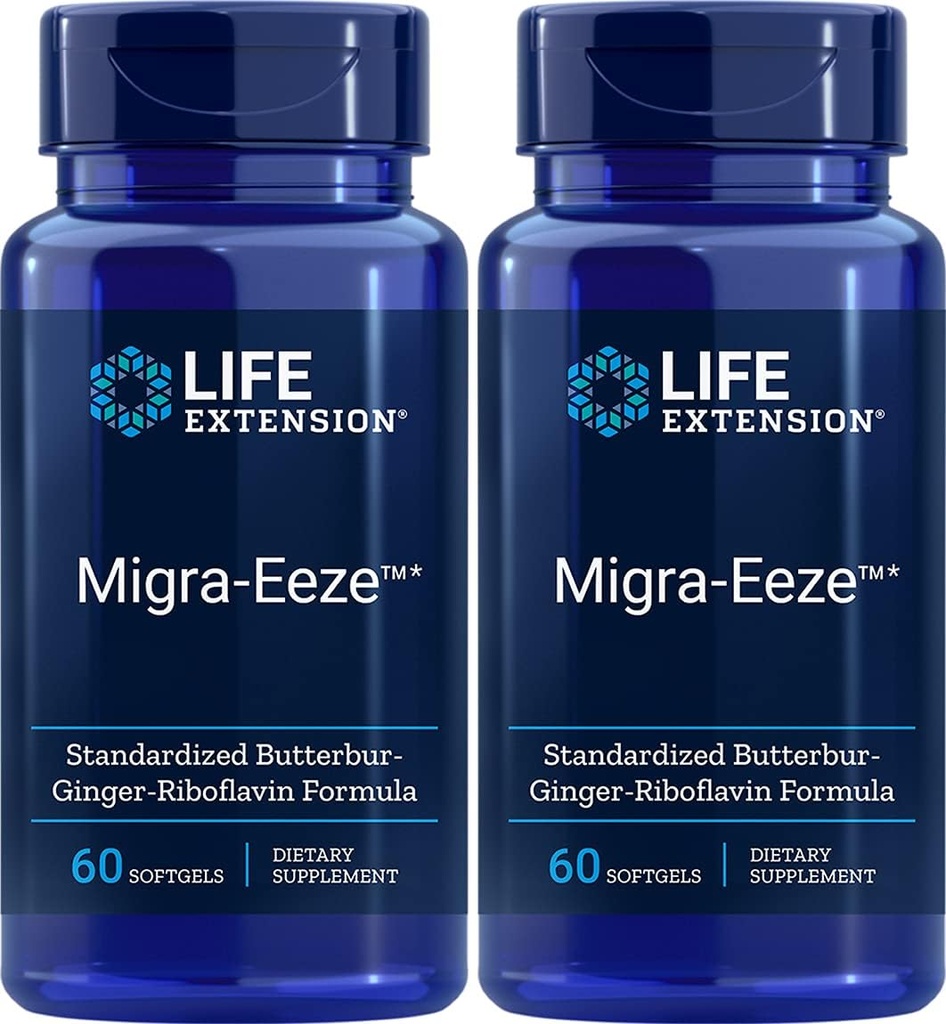 Life Extensie Migra-EezeTM Standardizat Butterbur-Ginger-Riboflavin Formula, 60 Count (Pachet de 2)