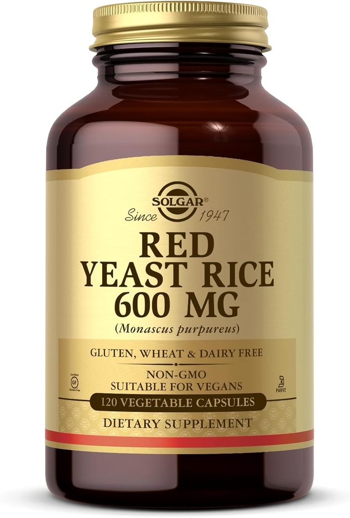 Solgar Red Yeast Rice 600 mg - 120 Capsule vegetale - non-GMO, Vegan, Gluten & Dairy Free, Kosher - 60 Servings