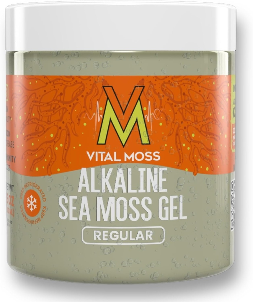 VitalMoss St Lucia Sea Moss Gel Regular, Moss de mare albaline salbatice cu vitamine minerale și antioxidanți, supliment de sprijin tiroidian și imun, crud, nearomat și Vegan prietenos, 16oz
