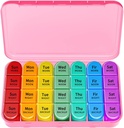 Weekly Pill Organizator, Caz de mari pastile (7-Ziua / 4-Times-A-Ziua) cu Compartimente mari pentru a deține O multime de uleiuri de pește, Vitamine, Dimineața la prânz medicamentatie Dispenser (Pink)