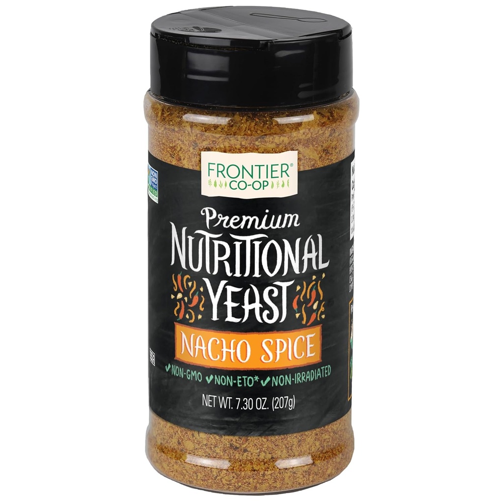 Frontier Co-op Nacho Spice nutritional Yeast Blend cu vitamina B12, 7.30 oz - Pentru Popcorn, Snacks, Paste, și Supa