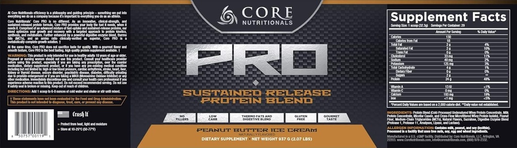 Nucleu nutritionals core PRO - 29 Serviri - Unt de arahide inghetata