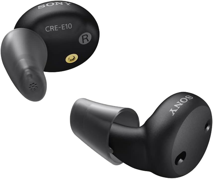 Sony CRE-E10 Auto-Fitting SIDA auditive OTC pentru pierderea ușoară a auzului moderat, Prescripție-Grad de calitate a sunetului, Design Earbud confortabil, Bluetooth activat pentru iOS, și baterie reîncărcabilă, negru