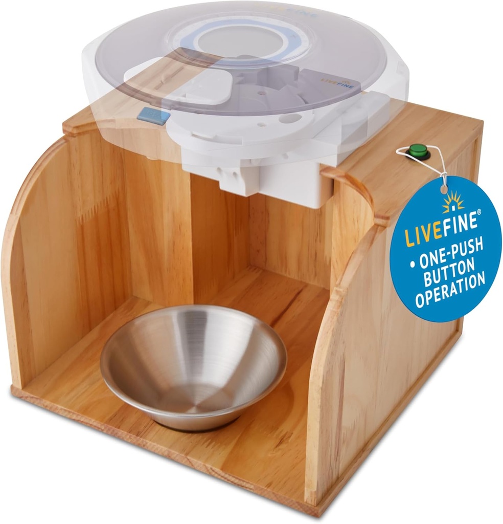 LiveFine Pill Dispenser Tipper (Dispenser nu este inclus), One-Touch Operation, Automatic Pill Dispensing, Stilish Wooden Base, Compatibil cu LiveFine & Alte modele de conducere