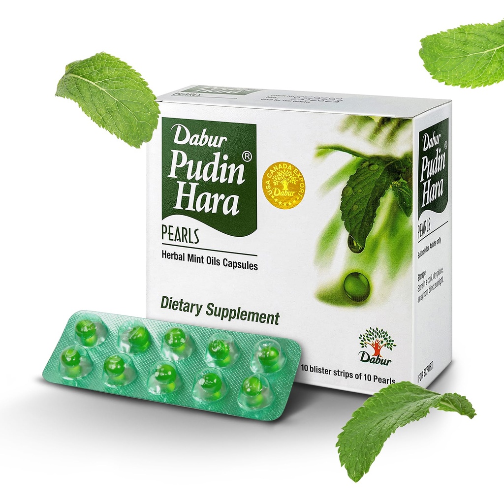 Dabur Pudin Hara Pearls - Daily Digestive Care Supplements for Men and Women, Helps Abate Simptomele Bloating, Acidity, Flatulență și Indigestie pentru Digestive și Sanatate Gut, 100 conta (Pachet de 10)