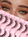 Lashes Natural Cat Eye Lashes Wispy Genelases 15mm False Genelases Wispy Lashes 3D Volume Strip Genelases Thin Cotton Band moale Fake Genelases False Lashes Pack 7 Perechi Siligli