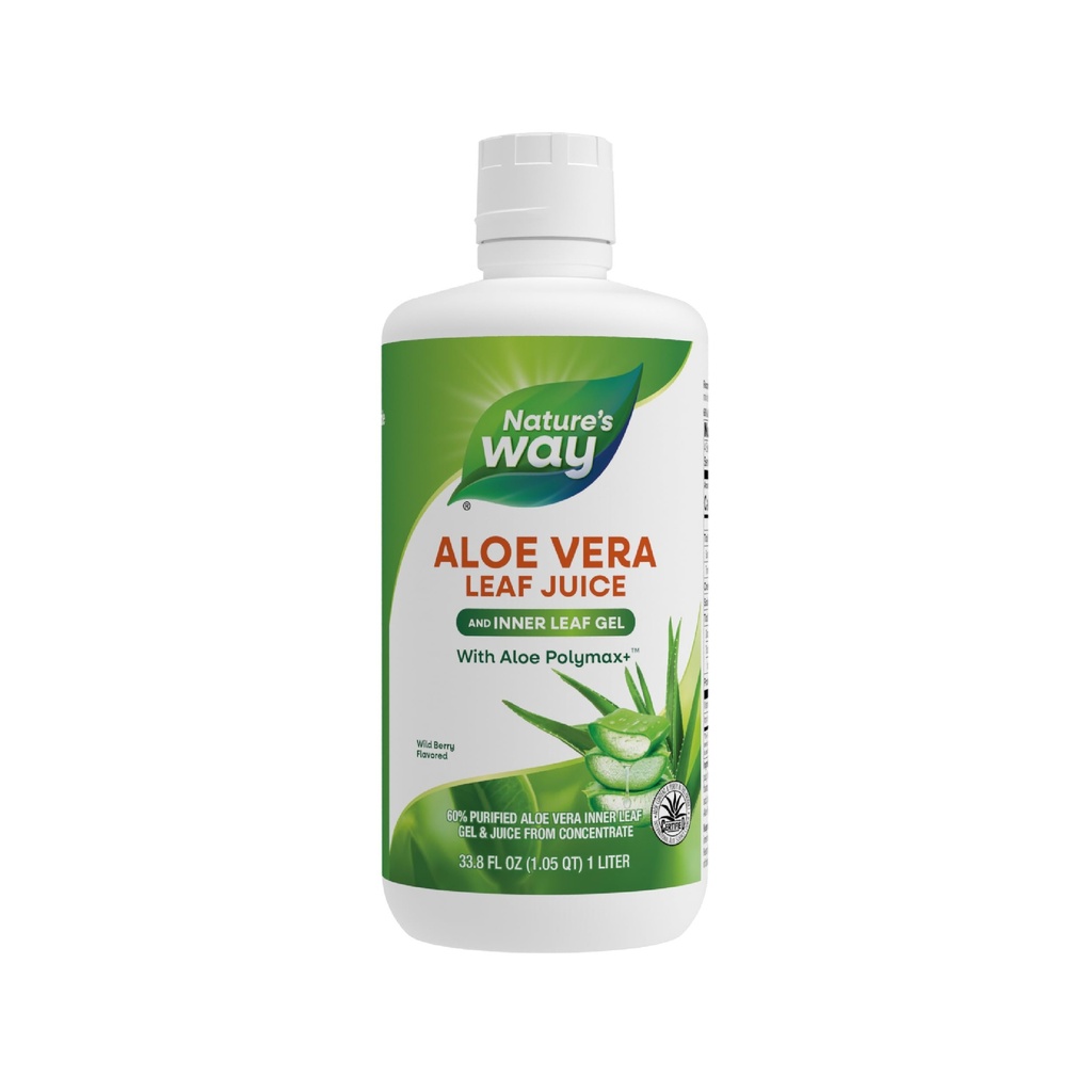 Natura's Way Aloe Vera Leaf Juice and Inner Leaf Gel, with Aloe Polymax+, Certified for Aloe Content and Puritate, Wild Berry Flavored, 33,8 Fl Oz (Packaging May Vary)