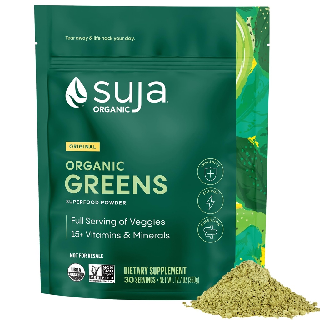 Suja Organic Greens Powder Probiotic Blend, Spirulina, Daily Superfood Drink sau Smoothie Mix pentru Immune Support, Digestion, & Energy, Vegan, Gluten Free, Non OMG, 30 Servings