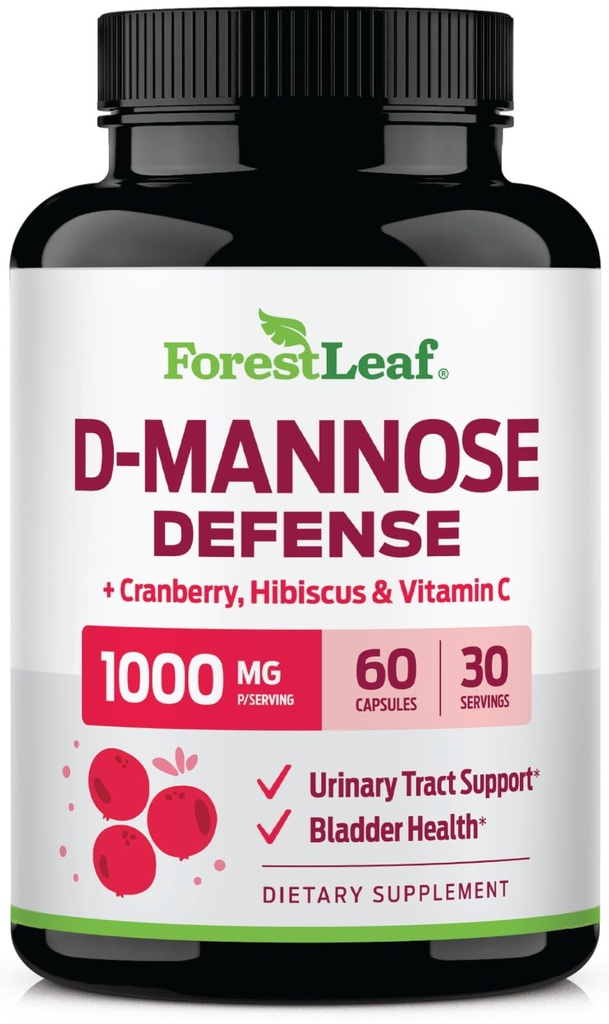 ForestLeaf D Mannose 1000mg capsule - D- Mannose cu Cranberry, Hibiscus & VIT C, Tract urinar Sănătate pentru femei și bărbați, Organic DMannose pastile pentru UTI, Utile de asistență pentru sănătate și vezica urinară 60 capsule
