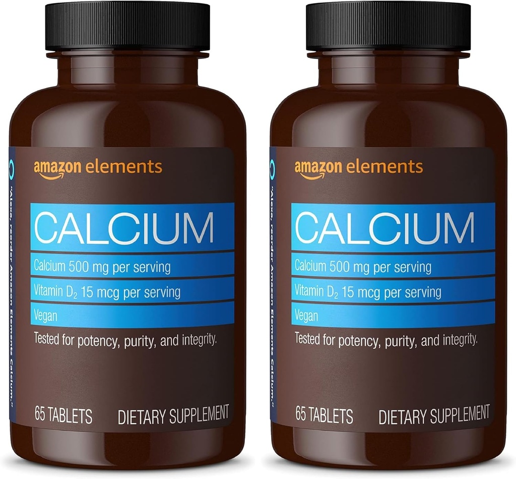 Elemente Amazon Calciu Plus Vitamina D2, 65 comprimate (2 lună de aprovizionare) (Pachet mai Vary) (Pachet de 2)