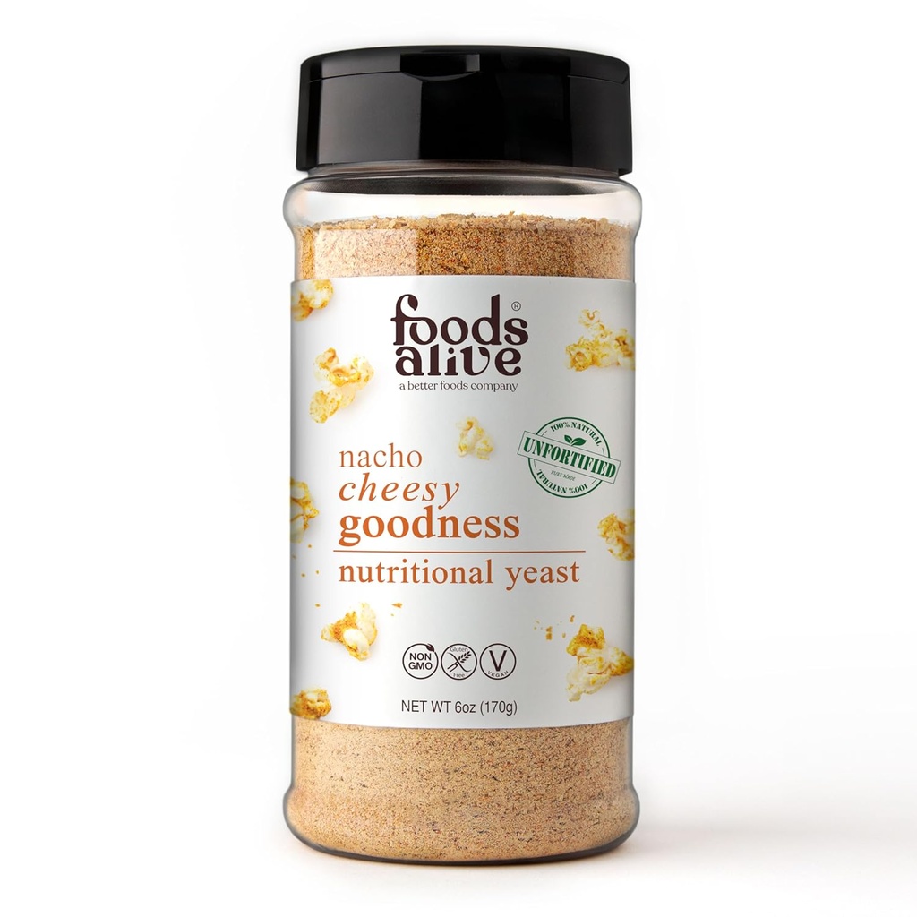 Alimente Alive Nacho Cheesy Goodness Nutritional Yeast, 6oz Shaker Jar/Ne-Forlated, Vegan Cheese Powder Seasoning