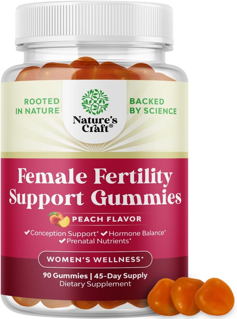Gume de fertilitate pentru femei care încearcă să conceve - Yummy Gummy Fertility Supliment pentru femei cu Myo-Inositol Acid folic & Vitex Chasteberry - Vegan non-GMO & Gluten gratuit - Juicy Peach (45 Servings)