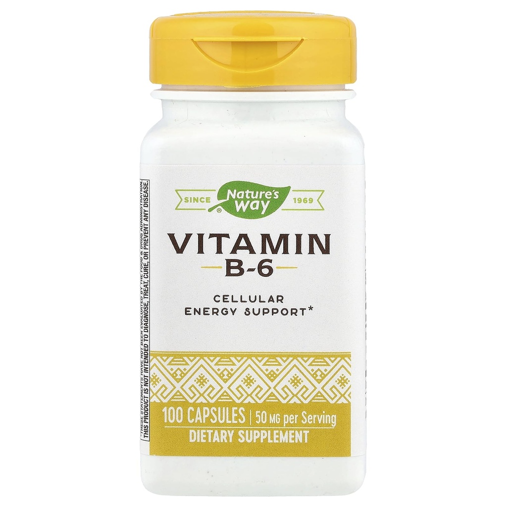 Natura's Way Vitamina B-6 Supliment, Cellular Energy Support*, 50mg per Serving, 100 Capsule