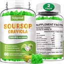 2 Pack Soursop Graviola Gummies - Ecologic Soursop Frunze și extract de fructe - Digestive Aid, Immune Support & Antioxidant Properties - 120 Apple arome Gummes