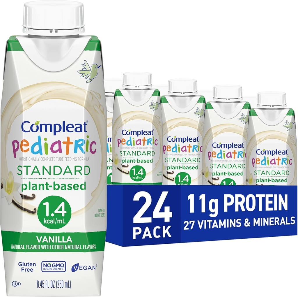 Compleat Pediatric Standard 1.4mL, Plant based Nutritionally Complete Shake, Tube Feeding Formula, Vanilla Flavor, 24 Pack