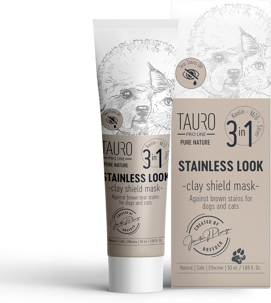 Tauro Pro Line Clay Tear Stain Remover pentru câini - Shield Mask pentru ochi, urechi, gură, Gentle Grooming produs pentru câini, Cățeluș și pisică (Snicled Look - 1.69 Fl Oz)