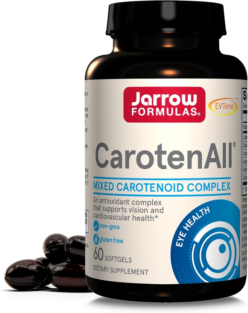 Jarrow Formulas® CarotenAll, Supliment alimentar, Suport antioxidant pentru viziune și sănătate cardiovasculară, 60 Softgels, până la 60 de zile de aprovizionare