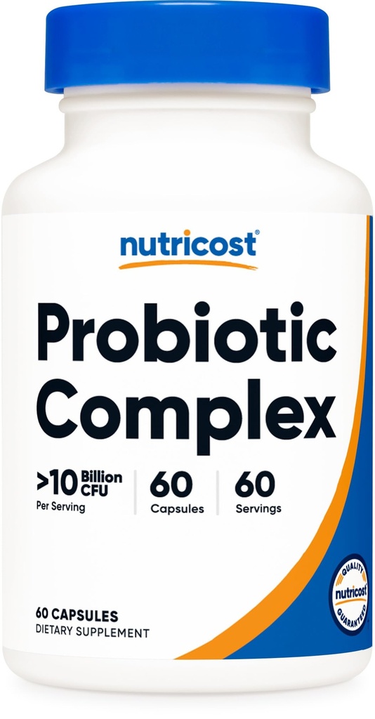Nutricost Probiotic Complex (10 miliarde CFU) 60 capsule - Acidophilus Plus 9 alte probiotice, non-GMO, gluten supliment gratuit