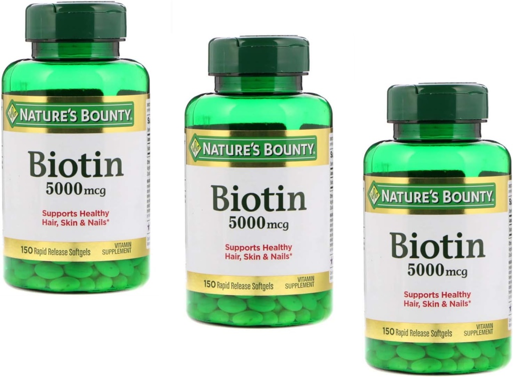 Naturas Bounty Biotin 5000mcg 150 Softgels Rapid Release (Value Pack of 3)