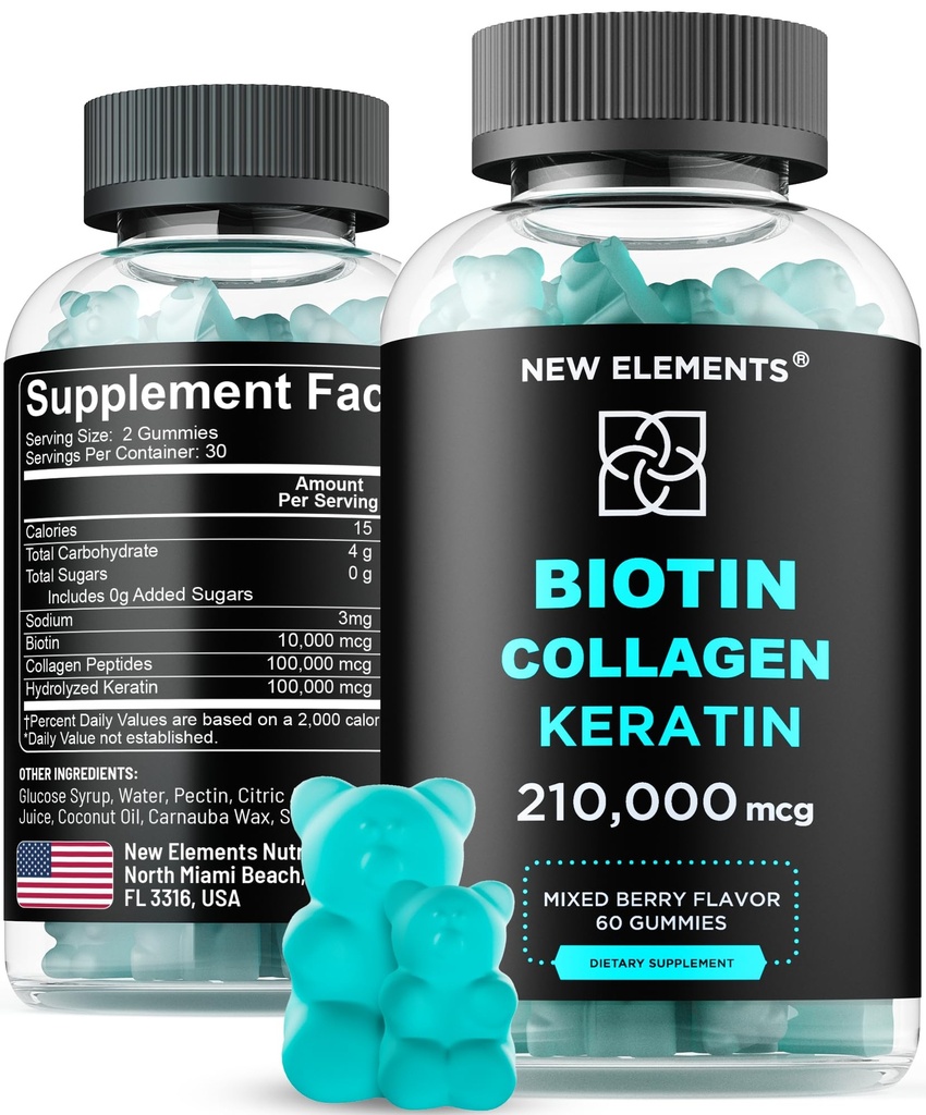 Gumă de mestecat Biotin cu Keratin & Colagen Peptides - Supliment avansat pentru tratamentul de crestere a parului pentru barbati si femei Piele de par si unghii Vitamine 
