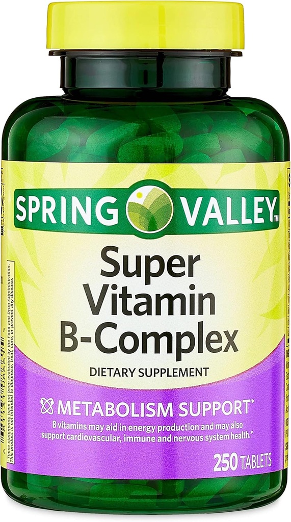 Convergență Spring Valley Super Vitamina B-Complex comprimate Supliment alimentar, 250 ConteMetabolism Support * Supliment alimentar