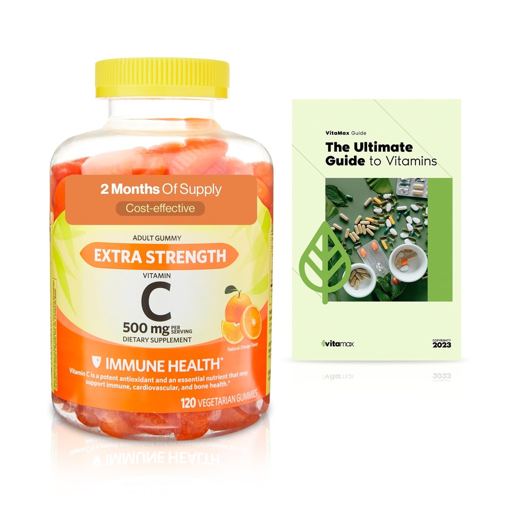 Spring Valley Putere suplimentara Vitamina C Imuna Sănătate Dieta Supliment Vegetarian Gummies, Orange, 500 mg, 120 Conte + Exclusiv VitaMax Vitamina Ghid (2 elemente)