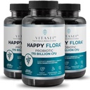 VITASEI Fericit Flora, Probiotic Supliment 170 Miliarde CFU pentru o sanatoasa Sanatate cu enzime pentru digestivie, probiotice pentru femei si barbati, 3 flacon - 180 capsule