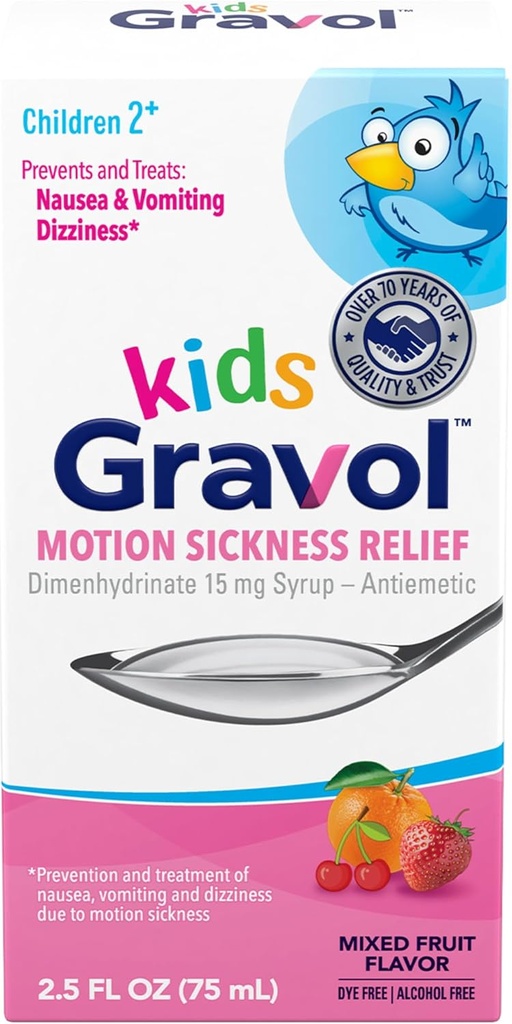 Copii Gravol Lichid pentru Ameliorare şi Prevenţie a Greaţei, 2,5 fl oz (75 ml)
