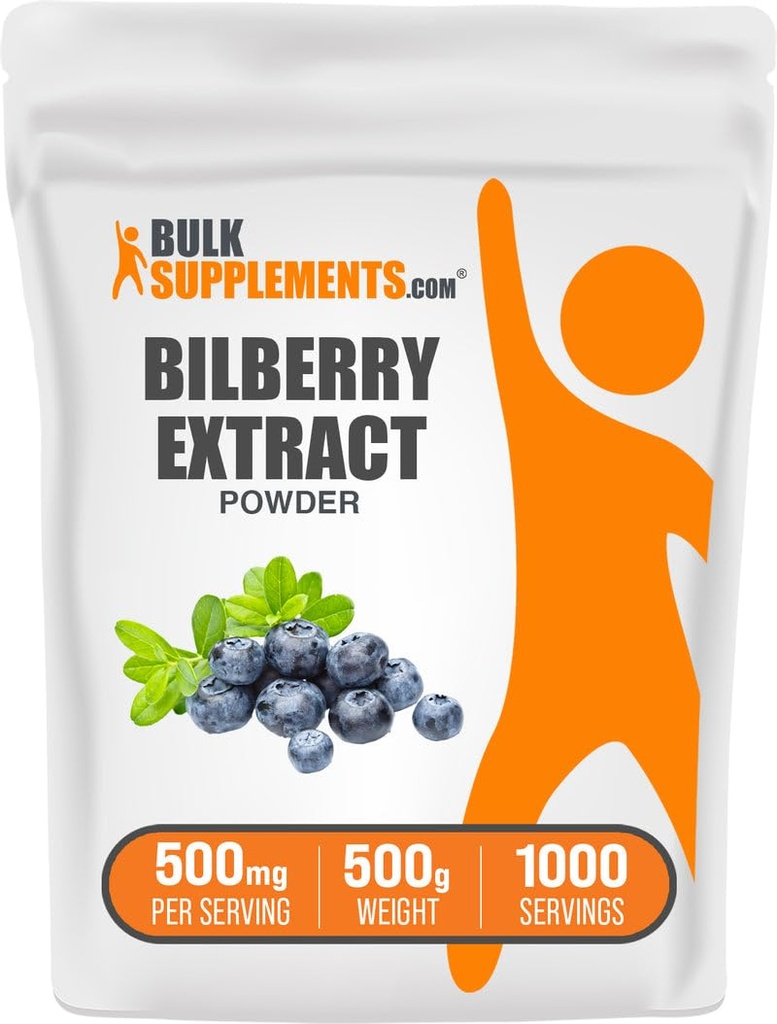BulkSupplements.com Extract de bilberry - Supliment de extract de bilberry, Supliment vegetal - Vegan & Glulten gratuit, 500 mg per Serving, 500g (1.1 lbs) (Pachet de 1)